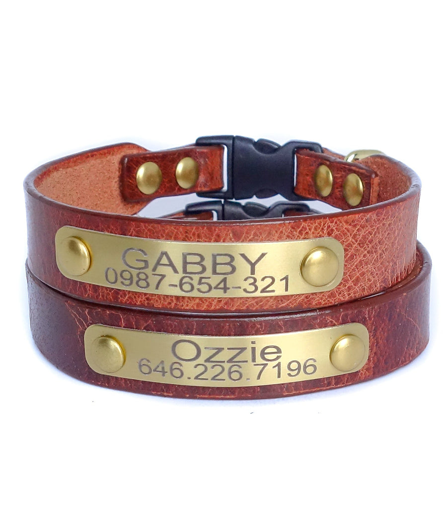 Cat Collar Personalized Buffalo Leather  with Engraved Plate