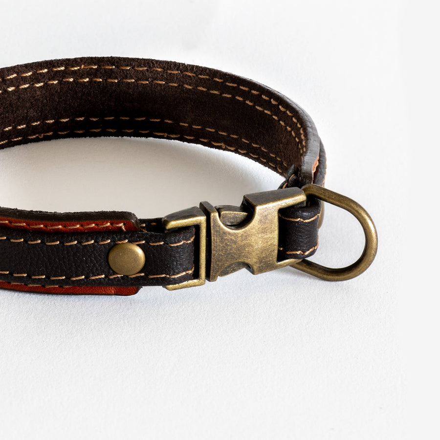 Cognac Leather Dog Collar for Puppies and Small Dogs Five Eighths Width Lined with Suede Choose Silver Gold Antique Brass Hardware