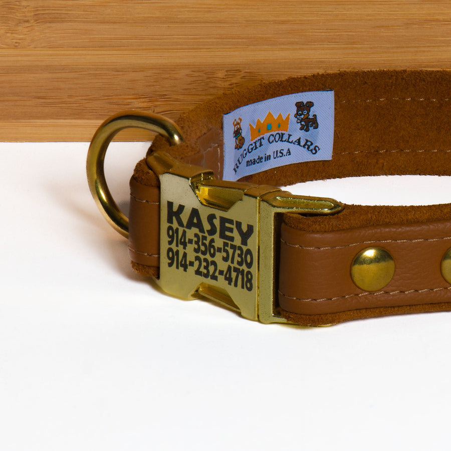 Custom Leather Dog Collar w/ side release quick snap buckle with Suede Lining One Inch width