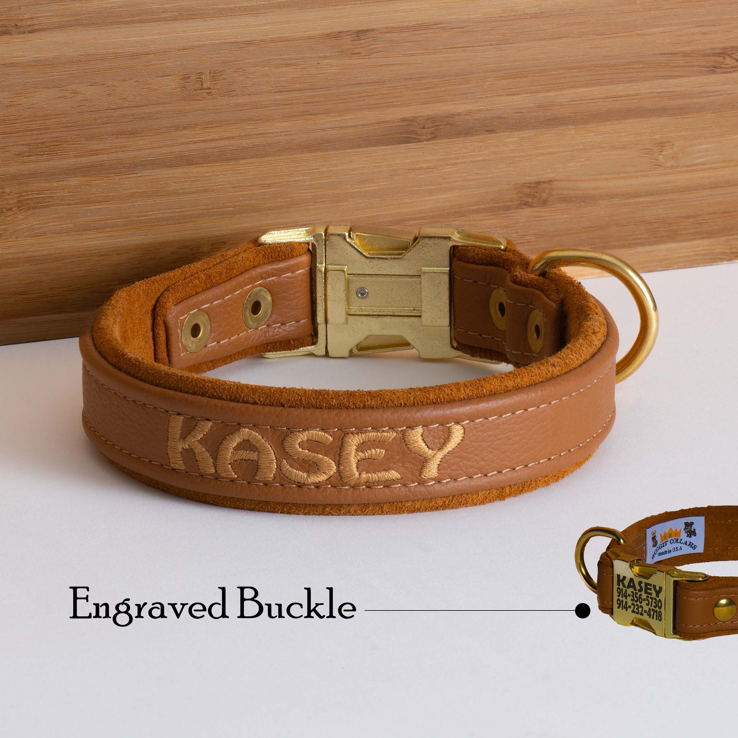 Leather Dog Collar With Name Plate Personalized Name Plate Dog