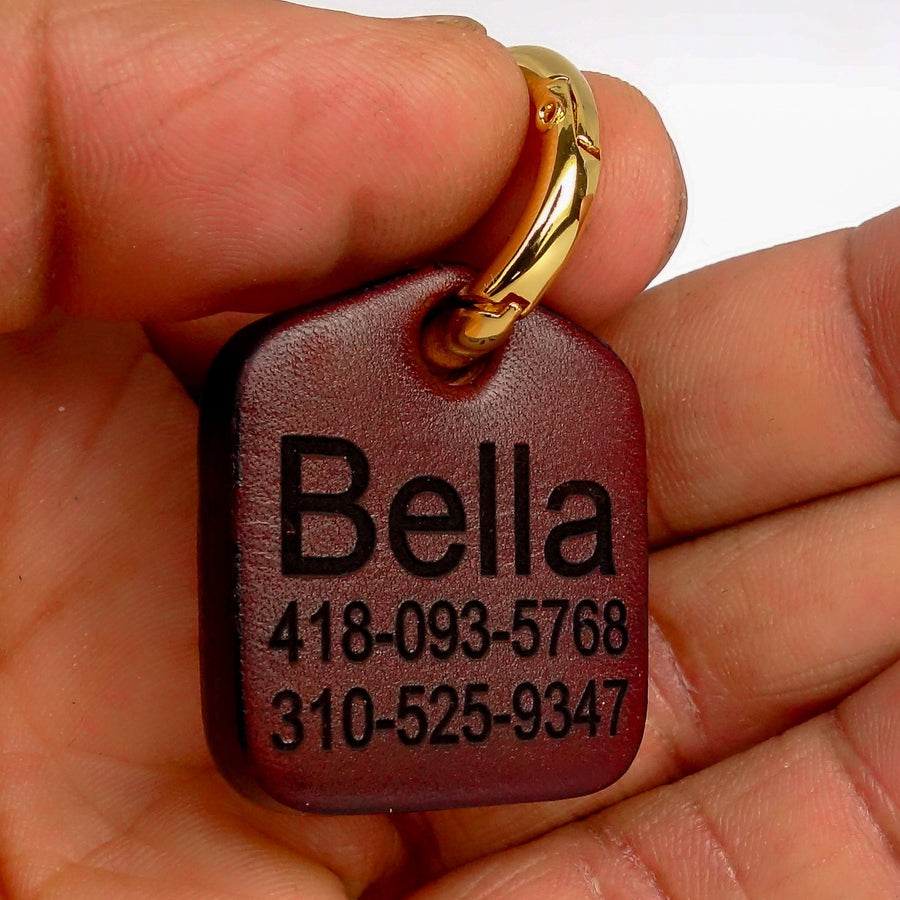 Personalized Leather Dog ID Tag for Indentiy and contact information for your dogs return