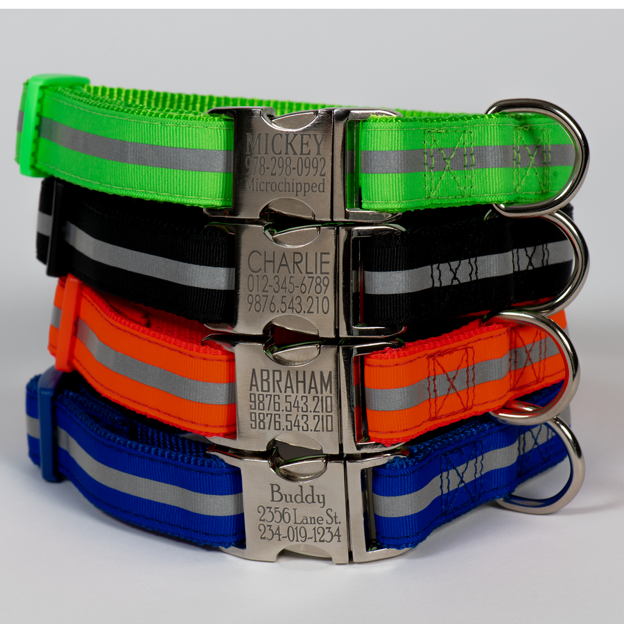 Reflective Saftey Adjustable Dog Collar Personalized Buckle 5