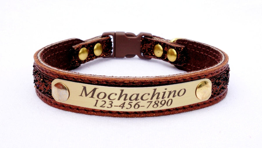 Leather Cat Collar Lined Suede Engraved Lightweight Plate Five Eights Width