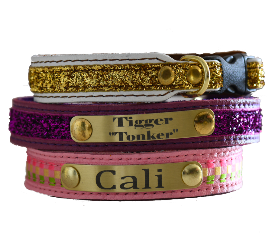 Cat Collar Leather Safety Breakaway Buckle Personalized metal Engraved Plate